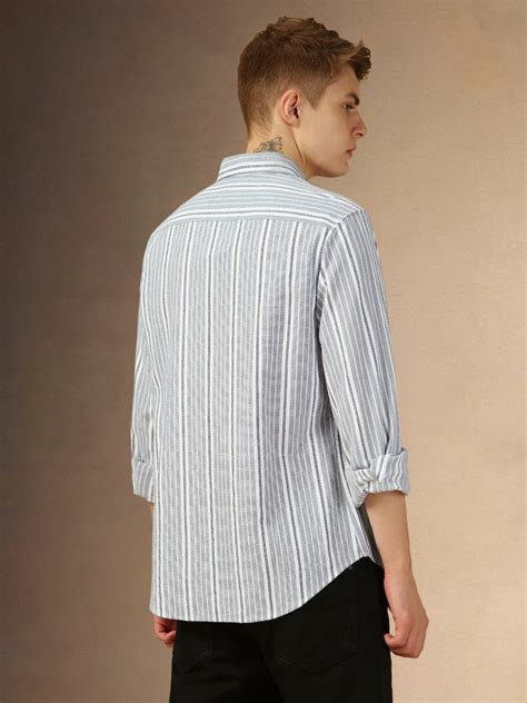 Men's Blue Striped Button Down Collar Full Sleeves Relaxed Fit Shirt ...