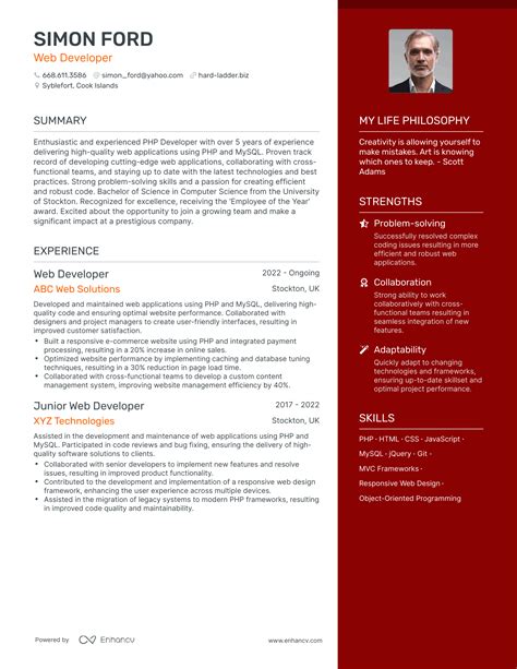 HTML5 Developer Resume 的图像结果