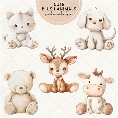 Cute Plush Animals Clipart, Vintage Stuffed Animals PNG Bundle, Nursery ...