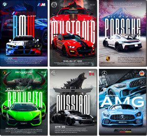 Sports Car Posters Set of 6 A4 Size - Car posters for wall Boys room ...