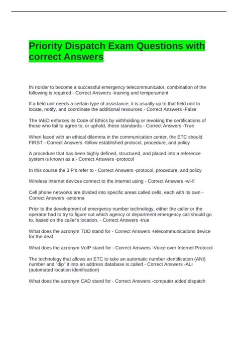 Priority Dispatch Exam Questions with correct Answers - Priority ...