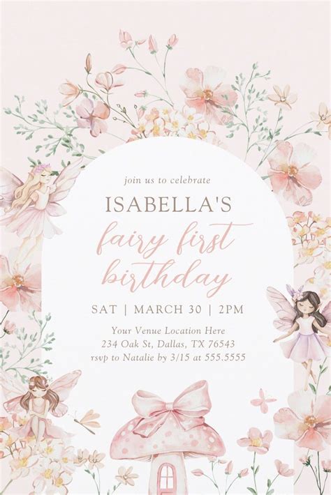 Pink Floral Fairy First Birthday Invitation | Zazzle | First birthday ...