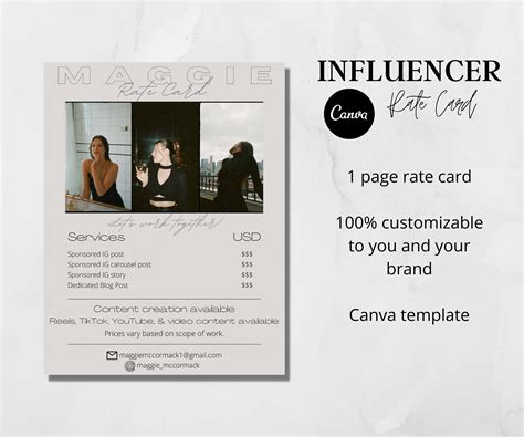 Buy Influencer Rate Card Template | 1 Page Rate Card | Canva Template ...