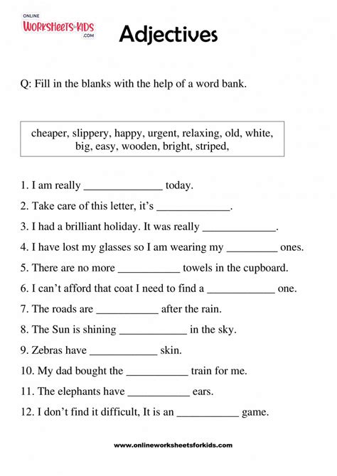 Adjective Worksheet 3rd Grade – Printable PDF Template
