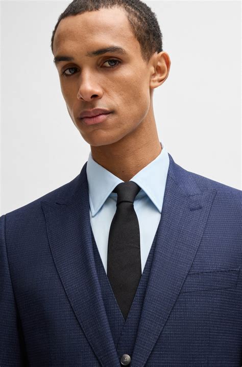 BOSS - Regular-fit three-piece suit in stretch wool - Dark Blue