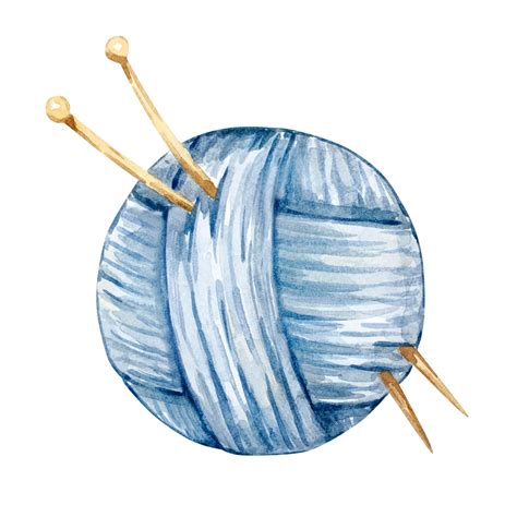 Premium Vector | Watercolor illustration of yarn with knitting needles