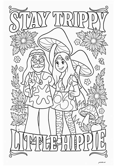Two hippies and mushrooms - Hippie Coloring Pages