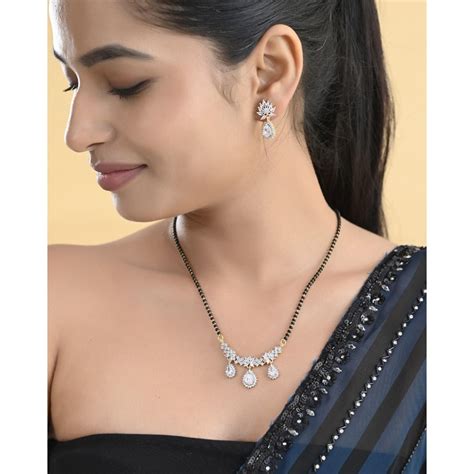Buy VOJ Gold Toned Ad Stone Studded Tear Drop Design Mangalsutra Set Online