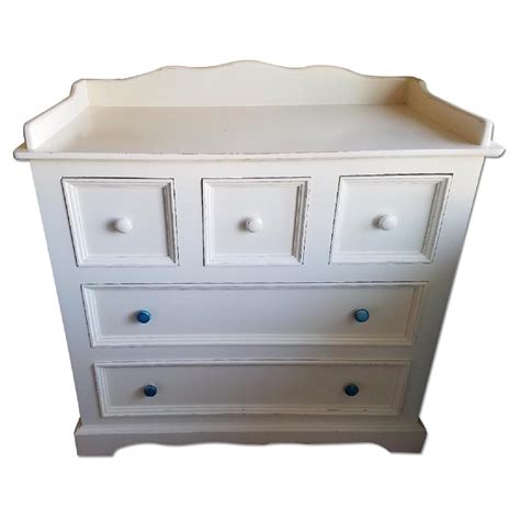 Distressed Antique White Vintage Changing Table/Dresser - AptDeco