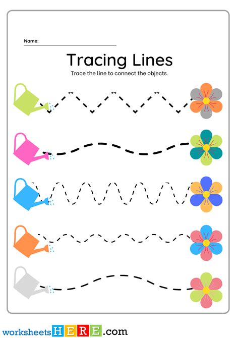 Tracing Lines Worksheet, Trace the Lines with Flowers and Watering Can ...