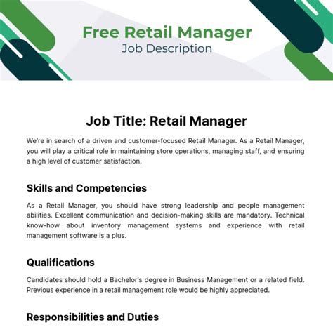 Store Manager Furniture Job Description at Robert Thaler blog