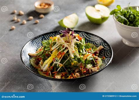 Chicken and Apple Salad Served in Dish Isolated on Table Top View of ...