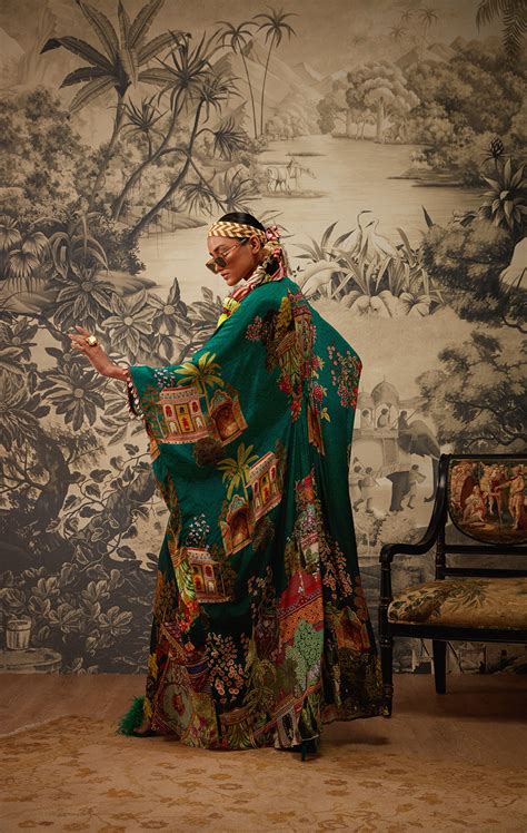 Shop Green Kaftan | Floral Printed Kaftan Set – Kalista-Ind