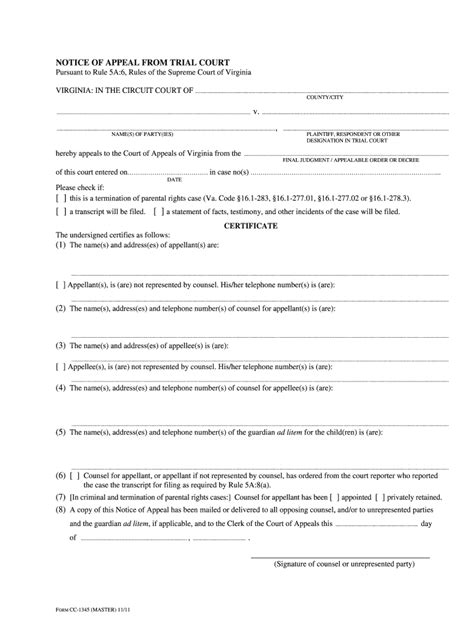 2011-2026 Form VA Notice of Appeal - Fill Out, Sign & Share Online ...