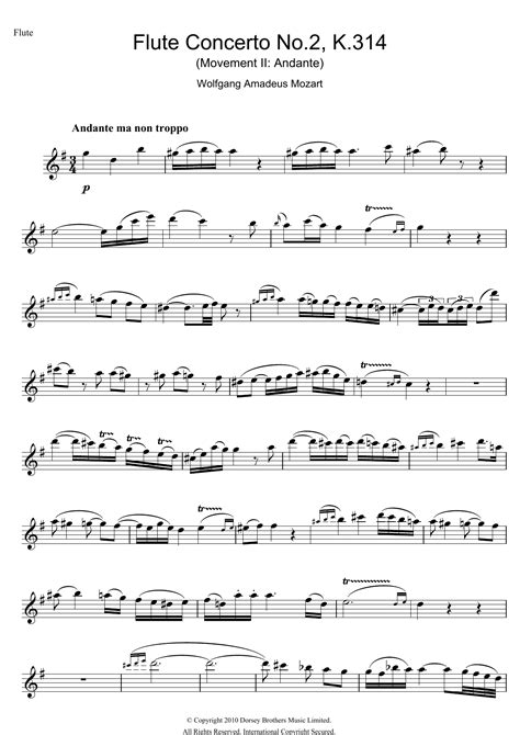Flute Concerto No. 2, 2nd Movement by Wolfgang Amadeus Mozart Sheet ...