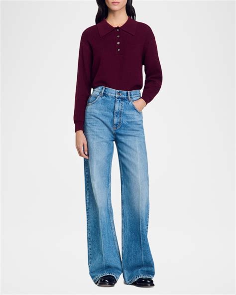 Sandro Alfonso Cable-Knit Polo Sweater | Neiman Marcus