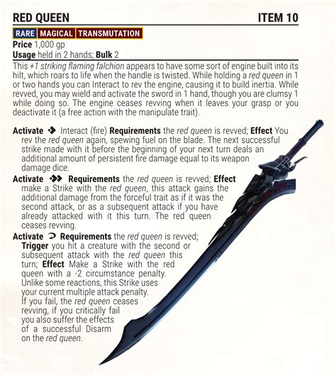 DMC fan weapon -Red Queen (its a bit old) : r/Pathfinder2e