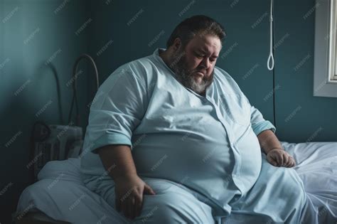 Premium Photo | Close up of overweight patient in hospital gown waiting ...