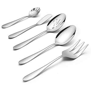 LIANYU Serving Utensils, 5 Pieces Stainless Steel Hostess Silverware ...