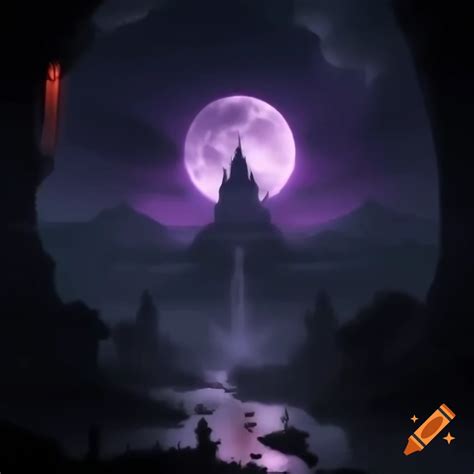 Mysterious realm of Aenova with violet skies and dark power on Craiyon