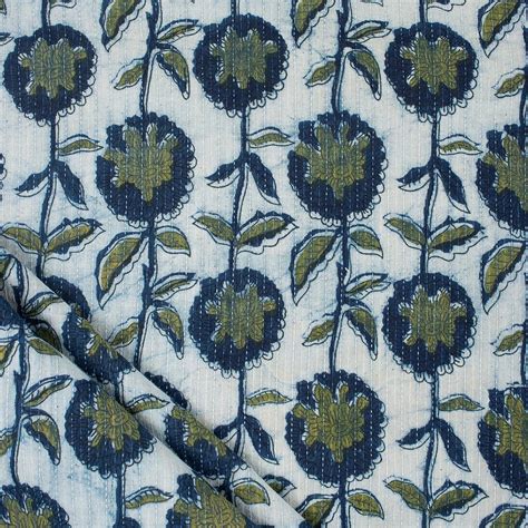 Buy Floral Indigo Blue Pure Cotton Kantha Fabric – Dmaasa