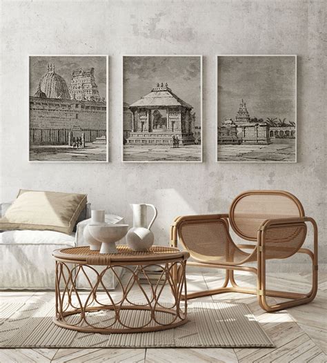 Chidambaram Pagoda Holy Bull Chapel Wall Art Set of 3 Home Decor Paint ...