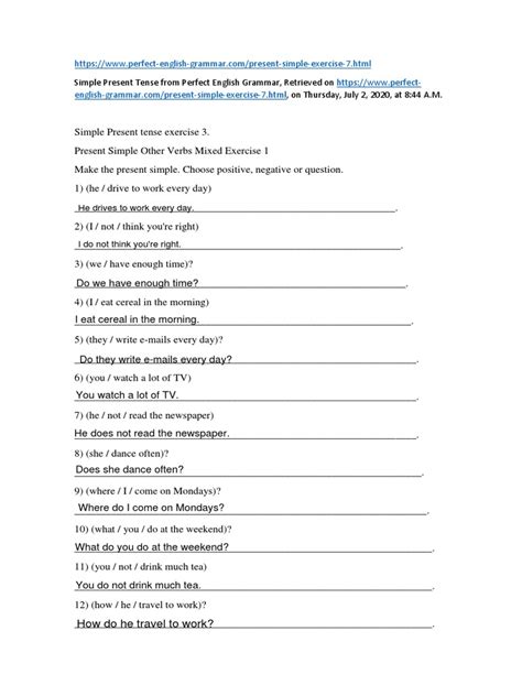 Simple Present Tense Exercise | PDF | Grammatical Tense | Languages