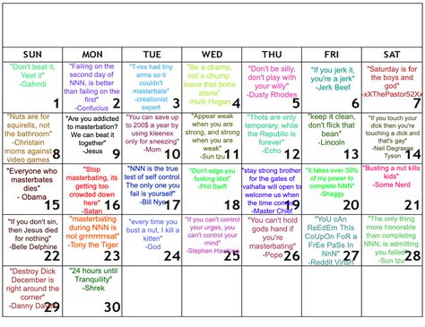 I made a NNN calendar (credit to u/Crea7ion_ for idea) : r/nonutnovember