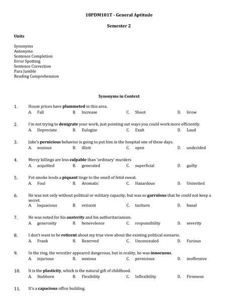 Practice general aptitude - 18PDM101T - General Aptitude Semester 2 ...