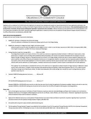 Fillable Online occc application for occpational therapy assistant at ...