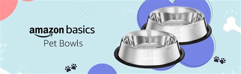 Amazon Basics Stainless Steel Pet Feeding Bowls for Dogs and Cats | Set ...