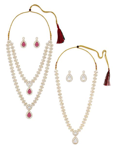 ZAVERI PEARLS Combo of 2 Purple Stones Austrian Diamonds Necklaces ...