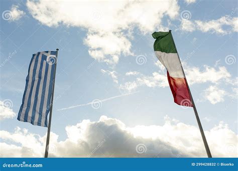 Greek and Italian flags stock photo. Image of italy - 299428832