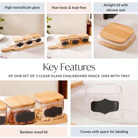 Set Of 3 Clear Glass Chalkboard Snack Jars With Tray 350ml Online ...