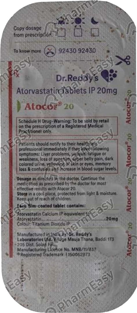 Atocor 20 MG Tablet (15): Uses, Side Effects, Price & Dosage | PharmEasy