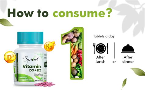 Sprowt Vitamin D3 400 IU + K2 as MK7 Supplement 30 Tablets| Supports ...