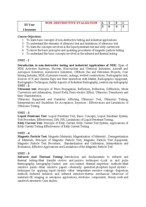 Year I Semester NDE 3: Destructive Evaluation Overview and Techniques ...