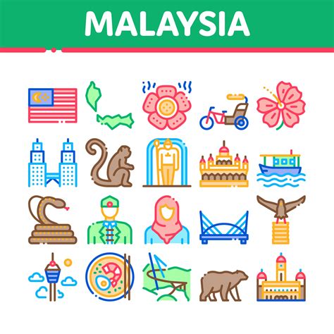 Malaysia National Collection Icons Set Vector 17592989 Vector Art at ...