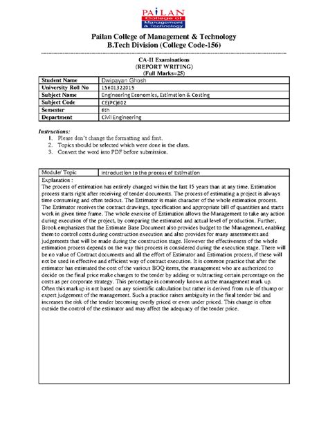 15601322019 Dwipayan Ghosh Engineering Economics, Estimation & Costing ...