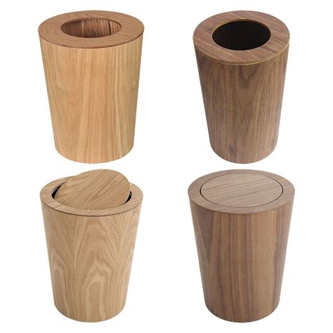 Natural Solid Wood Trash Can Wastebasket Kitchen Powder Rooms Storage ...