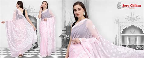 Buy Seva Chikan Hand Embroidered Lucknowi Chikankari Pink Georgette ...