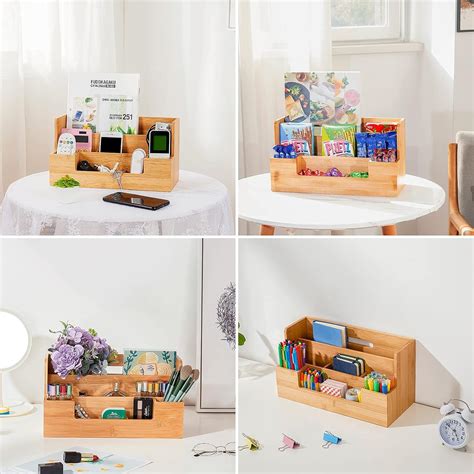 Buy Marbrasse Bamboo Desk Organizer with Handle, Office Supplies Desk ...