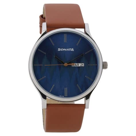 Buy Online Sonata Knot Blue Dial Leather Strap Watch for Men ...