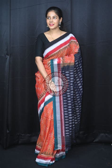 Rust Triple Border Body Bandha Khandua Cotton Saree