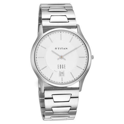 Buy Online Titan Edge Metal Quartz Analog with Date Silver Dial Silver ...