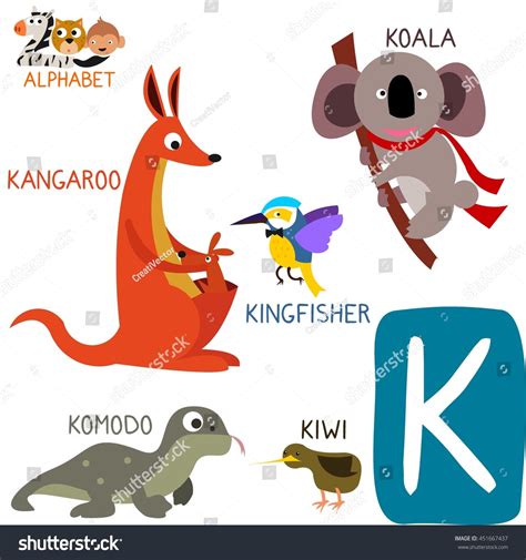 Vektor Stok Cute Animal Zoo Alphabet Letter K (Tanpa Royalti) 451667437 ...