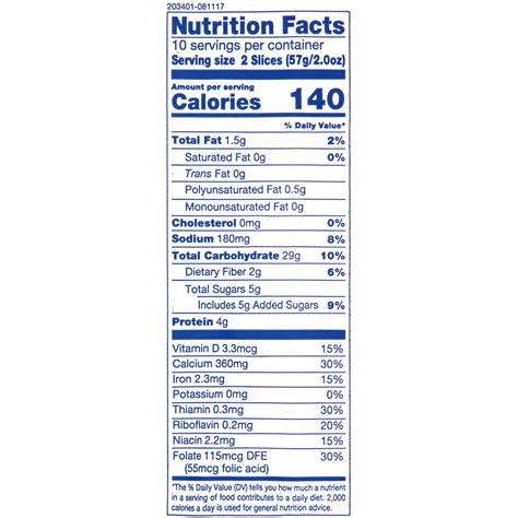 Wonder White Bread Nutrition Label | Besto Blog