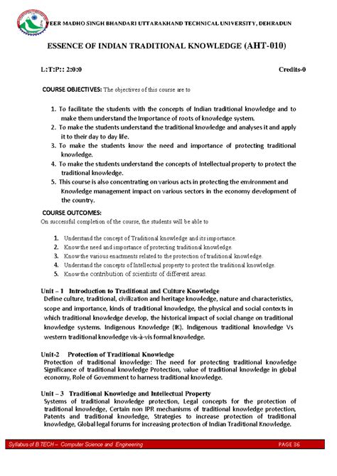 AHT-010 Syllabus: Essence of Indian Traditional Knowledge Course - Studocu