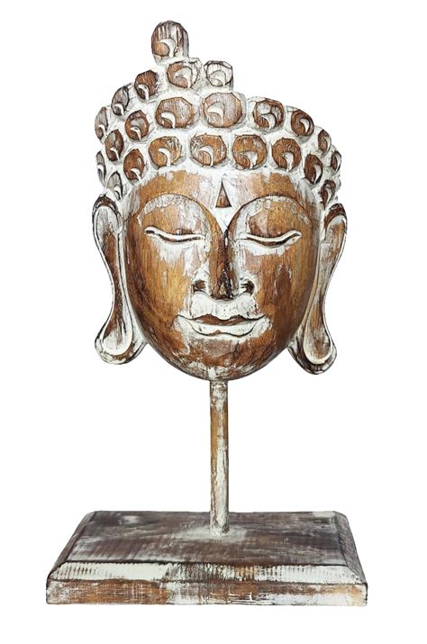 Buy TAMARA ARTEFACTS: Decor. Wooden Buddha Mask Sculpture on Stand ...