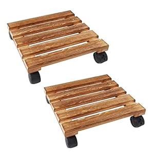 unho 2 Pack Wooden Plant Caddy, 11.8 Inch Square Plant Stand Flower Pot ...